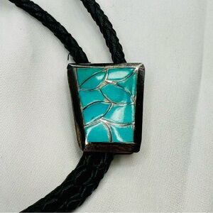 Vintage Sterling Silver Zuni Mosaic Turquoise Native American Bolo Tie